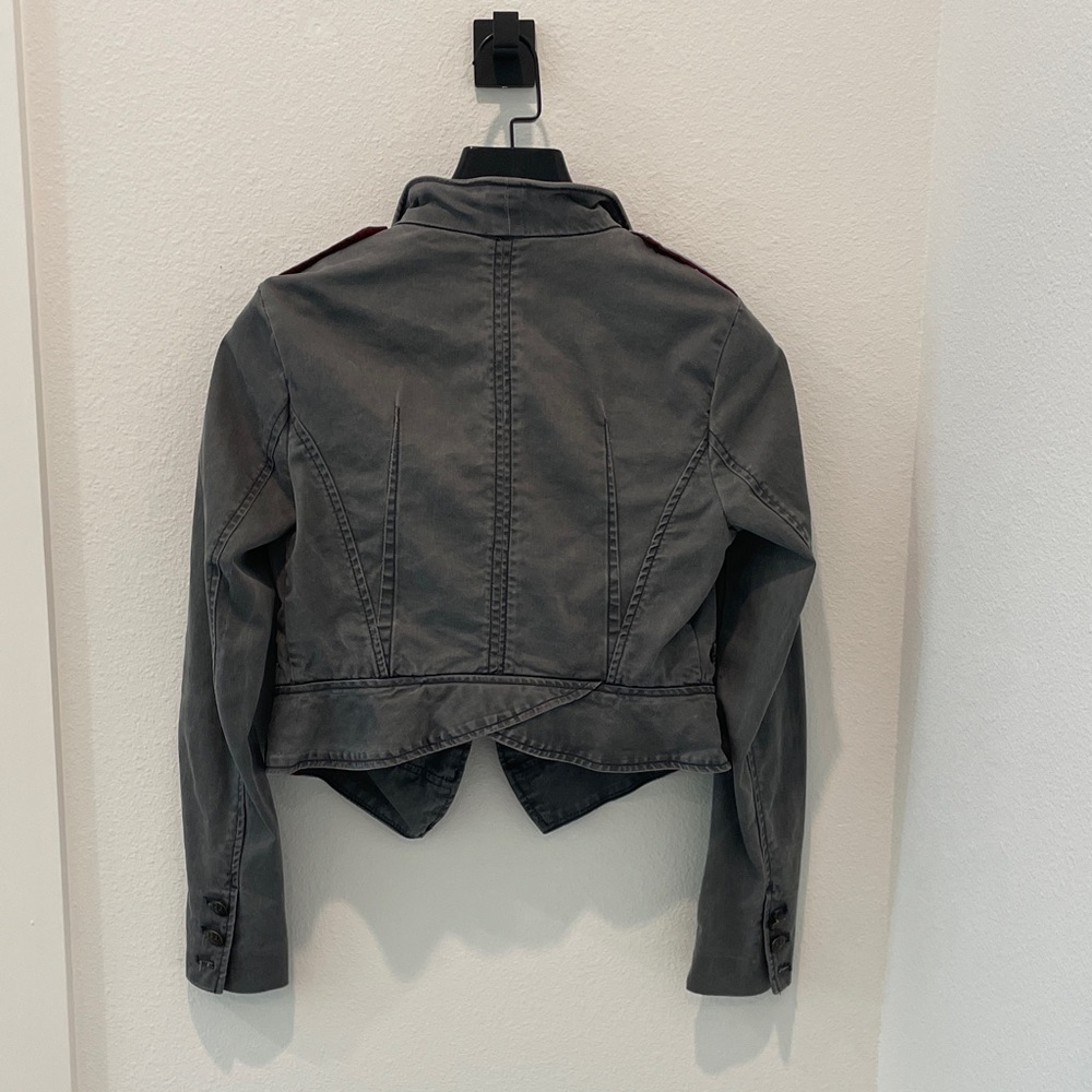 Free People Gray Denim-Style Jacket with Red Trim - Picture 3 of 6